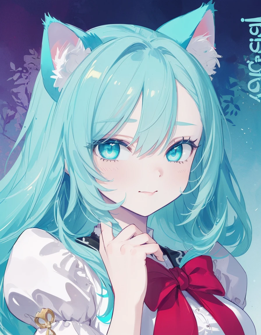  ((masterpiece, best quality:1.5)), ((Beautiful detailed cat aqua eyes:1.2)), cat ears, pale skin, medium breasts, beautiful hands, beautiful fingers, EasyNegative