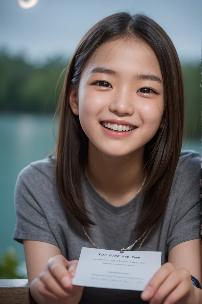 Tabletop, Highest quality, 8K, 16-year-old student, Teen, RAW Photos, Absurd, Award-winning portrait, smile, alone, (night:1.8), Idol's face, Violet, Delicate girl, Upper Body, Digital SLR, View your viewers, Frank, Sophisticated,Thin arms, Professional Lighting, Film Grain, chromatic aberration, (Eye and facial details:1.0), (Bokeh:1.1) , (Robe Dress:1.0) , Close your mouth
