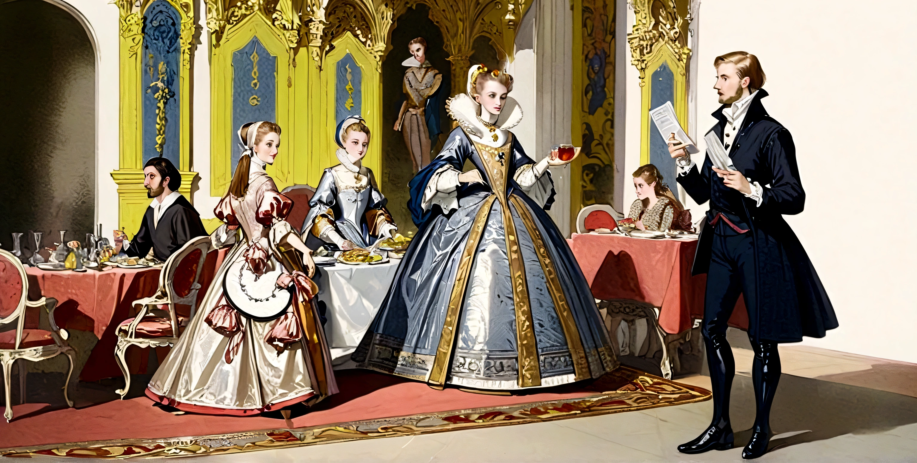 Medieval aristocrats at dinner