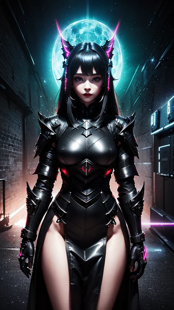 Arknights Girl (masterpiece), best quality, Expressive eyes, (((Dressed in surreal and detailed neon sci-fi black armor, Ethereal aesthetic style))) Korean beauty idol, Intricately perfect beautiful cute face, Delicate and sharp eyes, Ultra-realistic、Fine hair, (((From face to waist))), (((Beauty and slimness))), 4K, Ultra HD