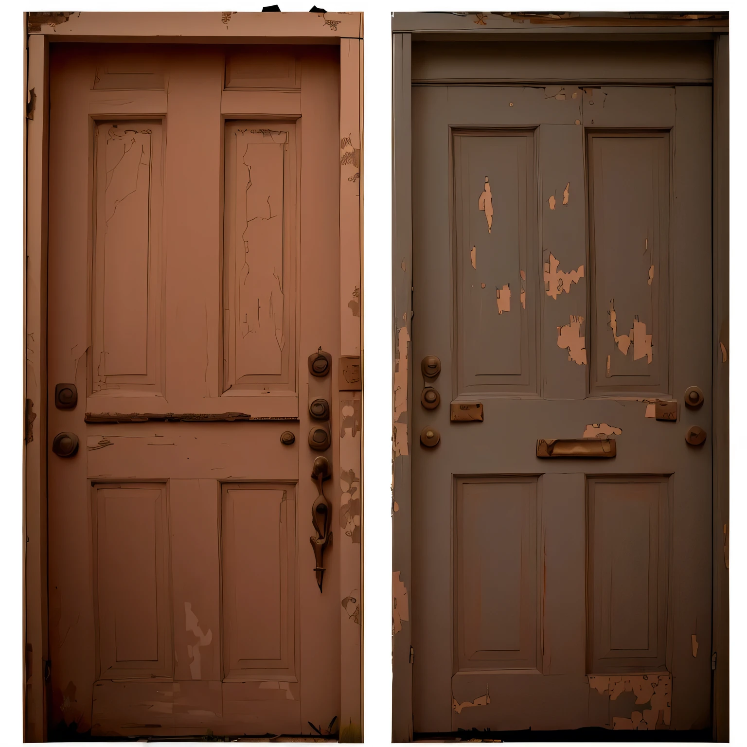 Two old white dilapidated doors