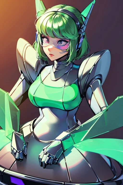 empty eyes,robotized woman,robot transformation ,big bust,Robot Joint,Metal skin