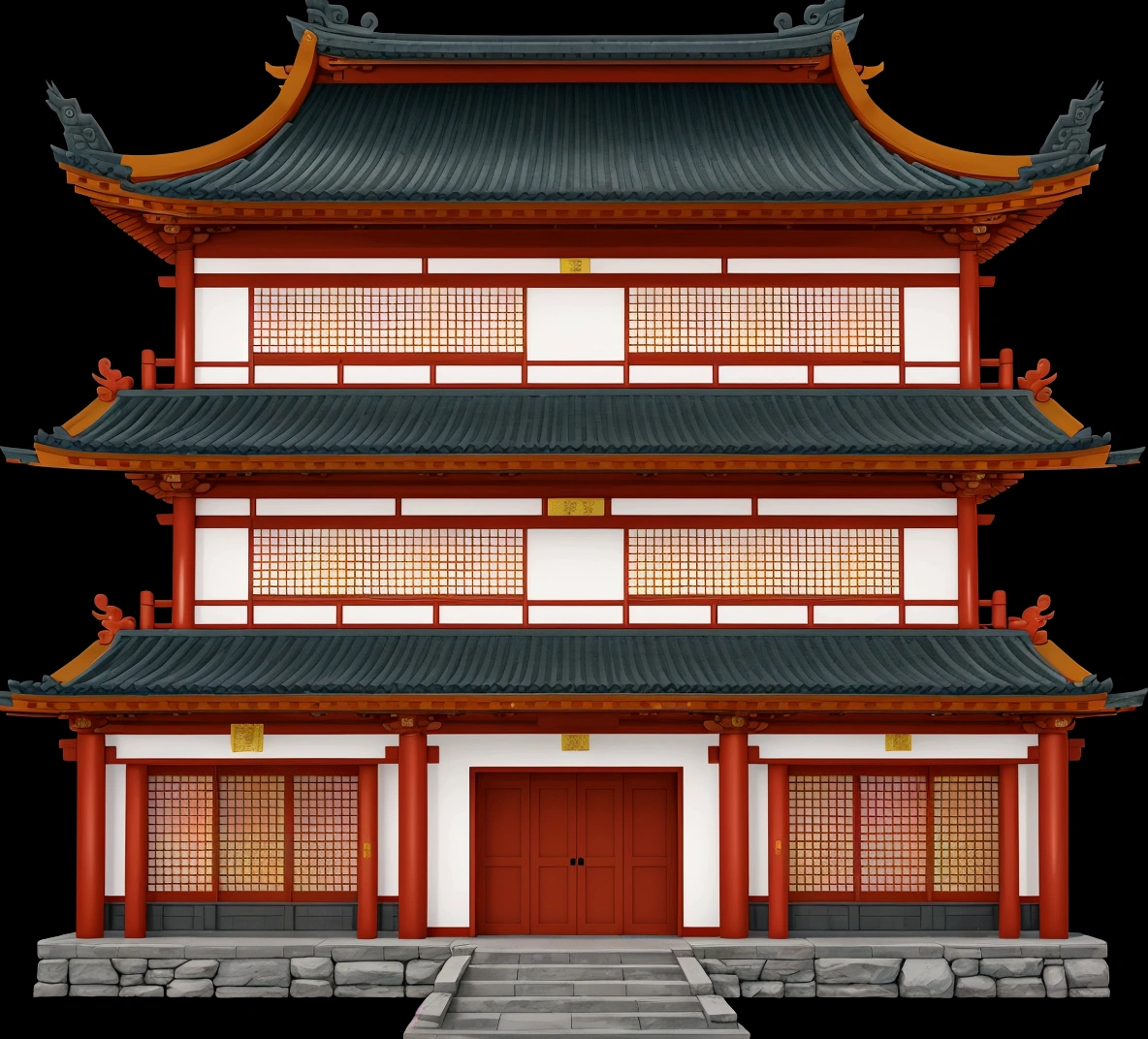 a cartoon illustration of a chinese building with a door and windows, an extremely detailed building, zen temple background, japanese temple, european japanese buildings, japanese house, ancient japanese architecture, digital painting of a pagoda, chinese building, temple background, japanese architecture, japanese temples, background depicting a temple, a temple, inspired by Tōshi Yoshida, temple