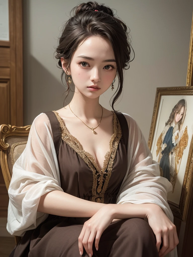 (Highest quality), (masterpiece), highly detailed, I'm having raw sex with a young girl, Riho Yoshioka, who is lying on her back on the bed and wearing a see-through white swimsuit., body, whole body, Eyes that are evenly shaped, Big eyes, Droopy eyes, A dreamy look, Seductive pose, very very short hair, Almost flat breasts, she does shy smile, she is blushing, She has a full head of pubic hair, Beautiful Vagina, I am having sex with her, get creampied, She is gasping with her mouth open, A simple background with just a sheet,