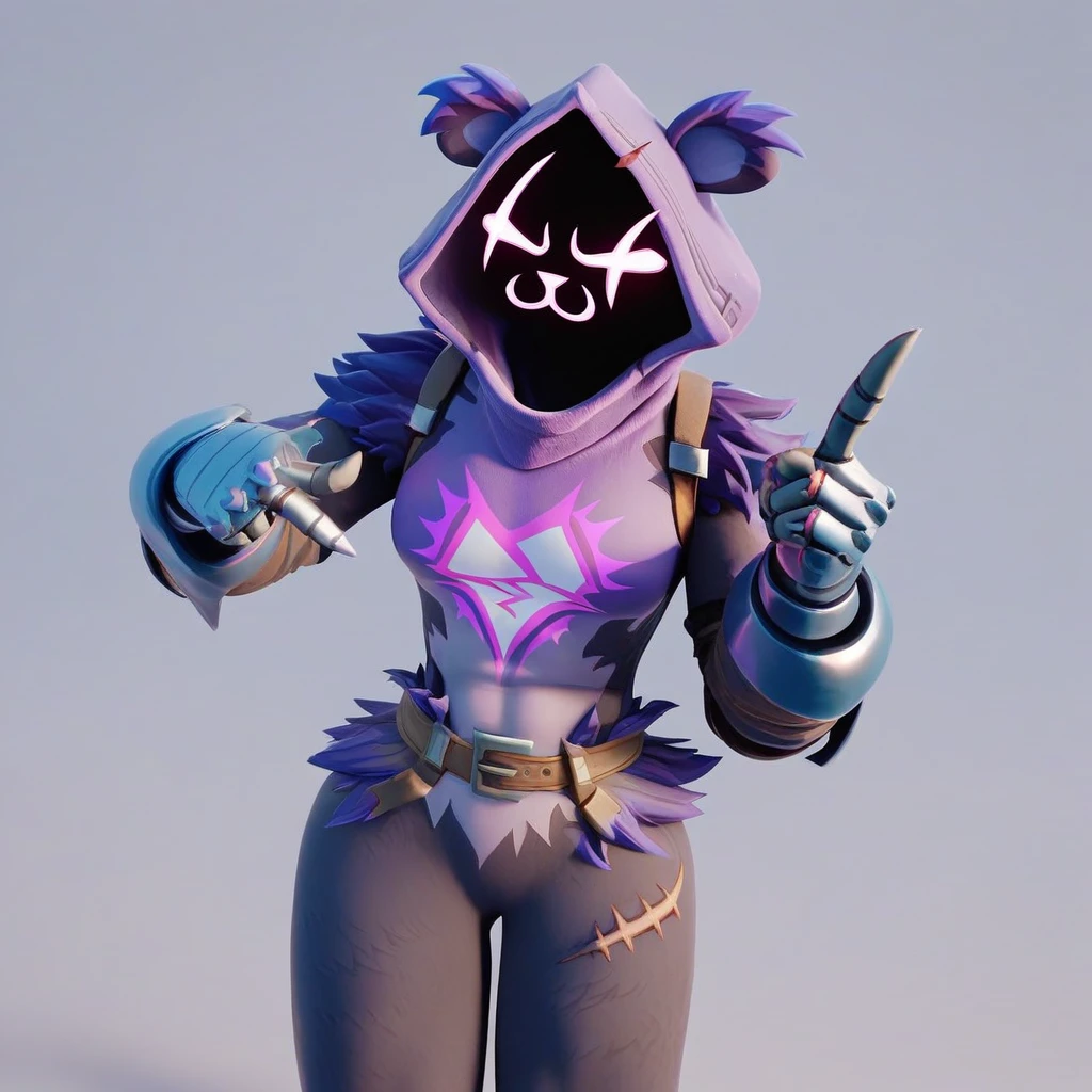 Raven team leader,purple hoodie, with no face, shadowed face, animal ears,purple skin, scar on eye, body skin, purple fur, waist belt, torso symbol, metal gloves, pointing your ass at the viewer, leaning forward, pushing, she closes her eyes, hands resting on top of a small wall, her with her eyes closed, hands are not in the air, expression of force, stomachache, stomach growling. day Of course