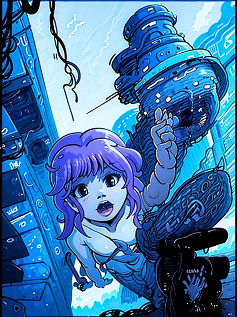 a young giant woman increasing in size in a laboratory
