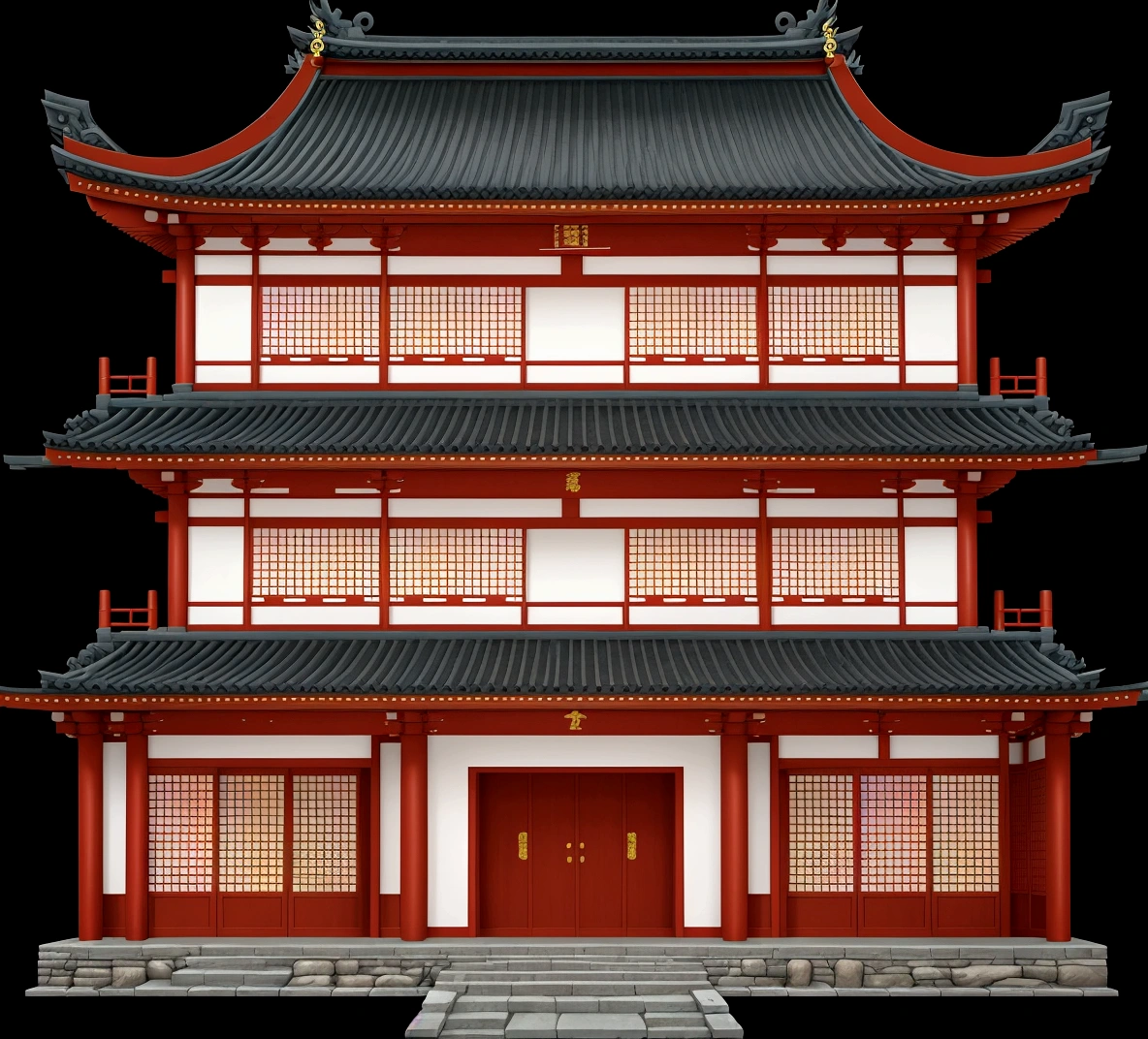 a cartoon illustration of a chinese building with a door and windows, an extremely detailed building, zen temple background, japanese temple, european japanese buildings, japanese house, ancient japanese architecture, digital painting of a pagoda, chinese building, temple background, japanese architecture, japanese temples, background depicting a temple, a temple, inspired by Tōshi Yoshida, temple