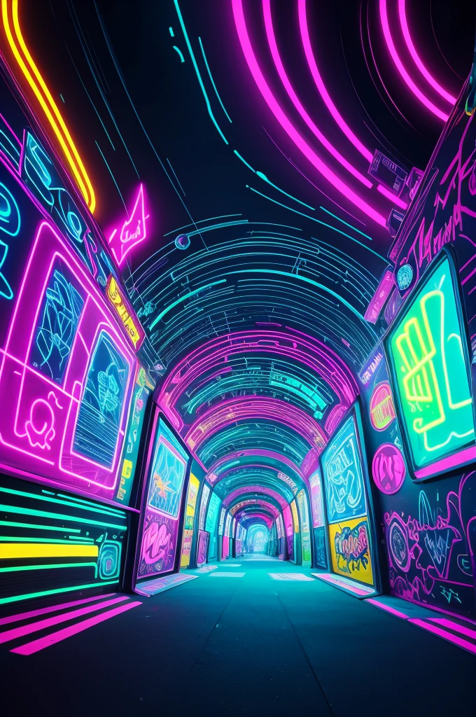 Abstract psychedelic neon drawing of dream world background graffiti art 