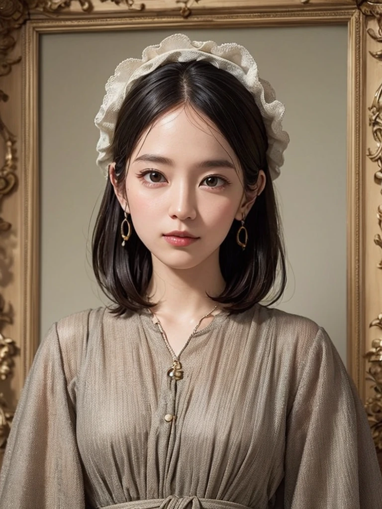 Naked girl with pigtails hairstyle in a naked coat with a necklace around her neck