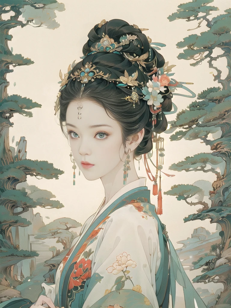 (8K, best quality, masterpiece),{Practical, original photo, Ultra-fine transparent, image, (Influenced by Yoshitaka Amano's style:1.6)}, Practical Light, Delicate skin, (Beautiful slim woman, 25 years old, Court Knight:1.5), Thin legs, Fine particles, Long white hair, Detailed fingers, Thin, Ecstasy expression, Dynamic and sexy pose, (Huge breasts:1.4), (Long skirt, Long red cape, boots:1.2),(Arcadia, Flower Storm, Many flowers:1.8), Unobscured,Beautiful scenery, (Flowers, Wind and Moon:1.5), huaniao