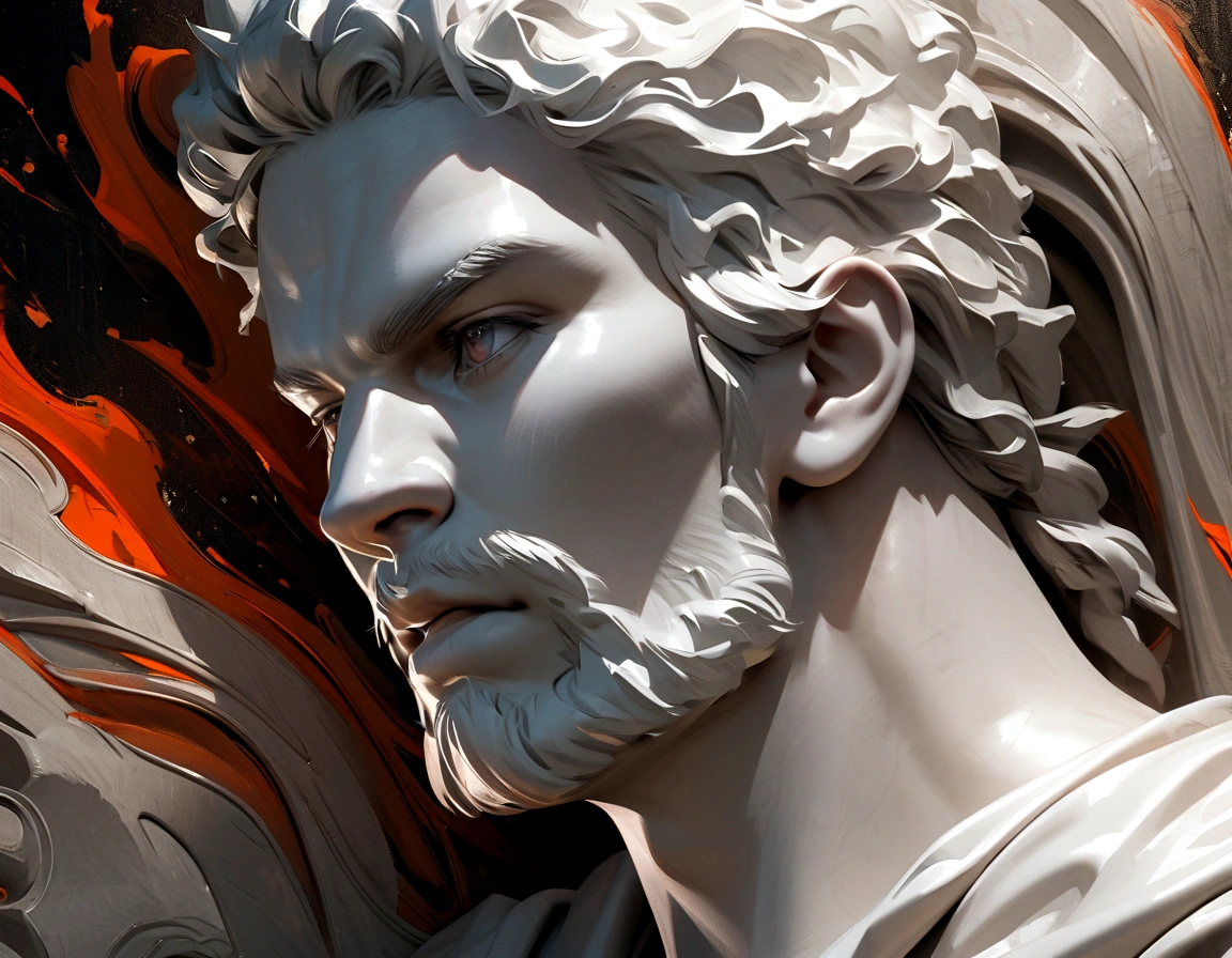 A Portrait Statue of the Stoic Marcus Aurelius in Black and White 4K,Face lateral, super realistic wallpaper,man strong,brawny