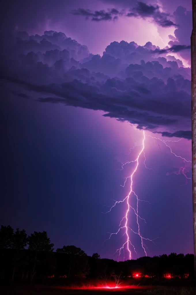 Blood-colored lightning in the dark