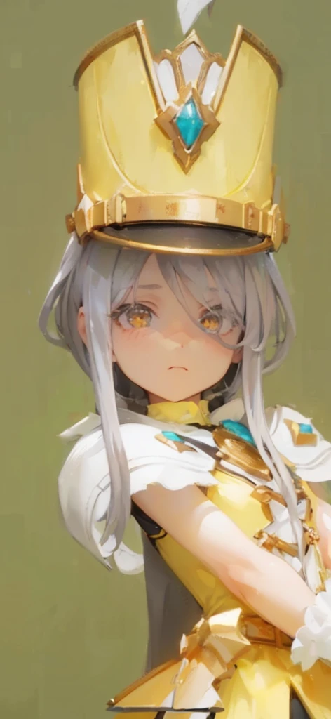 8K, (Tabletop), (High resolution), (dramatic), (Natural light), (small), 1 Girl, young, Baby Face, Flat Chest, , Gray Hair, Long Hair, (Straight Hair Skin)), Beautiful Hair, White clothes, dress, Long bangs, ((Cape)), White Skirt, (uniform)