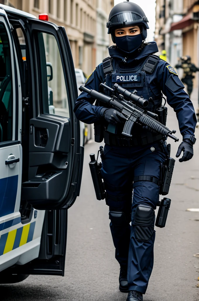 Police woman with tactical swat suit
