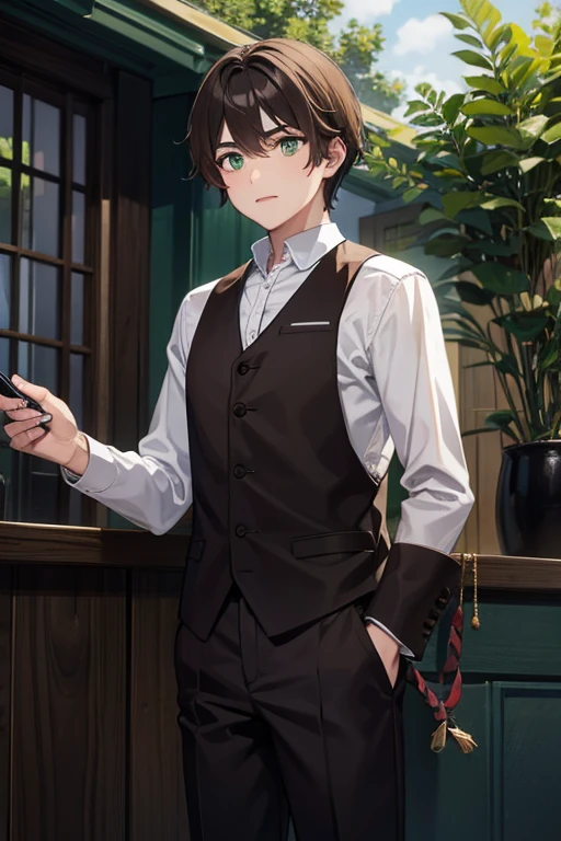 A BOY BROWN HAIR GREEN EYES