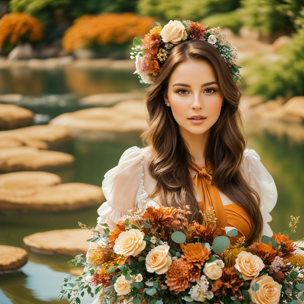 ((best qualityer)),((work of art)),((realisitic)),portrait of a woman,(graceful expression and floral experience in your eyes:1.2),[captivating brown eyes],brown hair[vibrant costume],(creating impressive floral arrangements in the middle of the ria:1.3),[lush scenery,(capturing beauty and art:1.2),(8k resolution:1.2),
