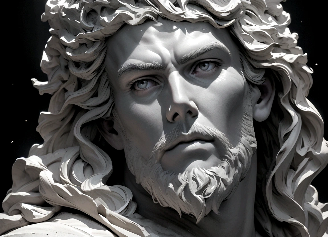 A Portrait Statue of the Stoic Marcus Aurelius in Black and White 4K,Face lateral, super realistic wallpaper,man strong,brawny