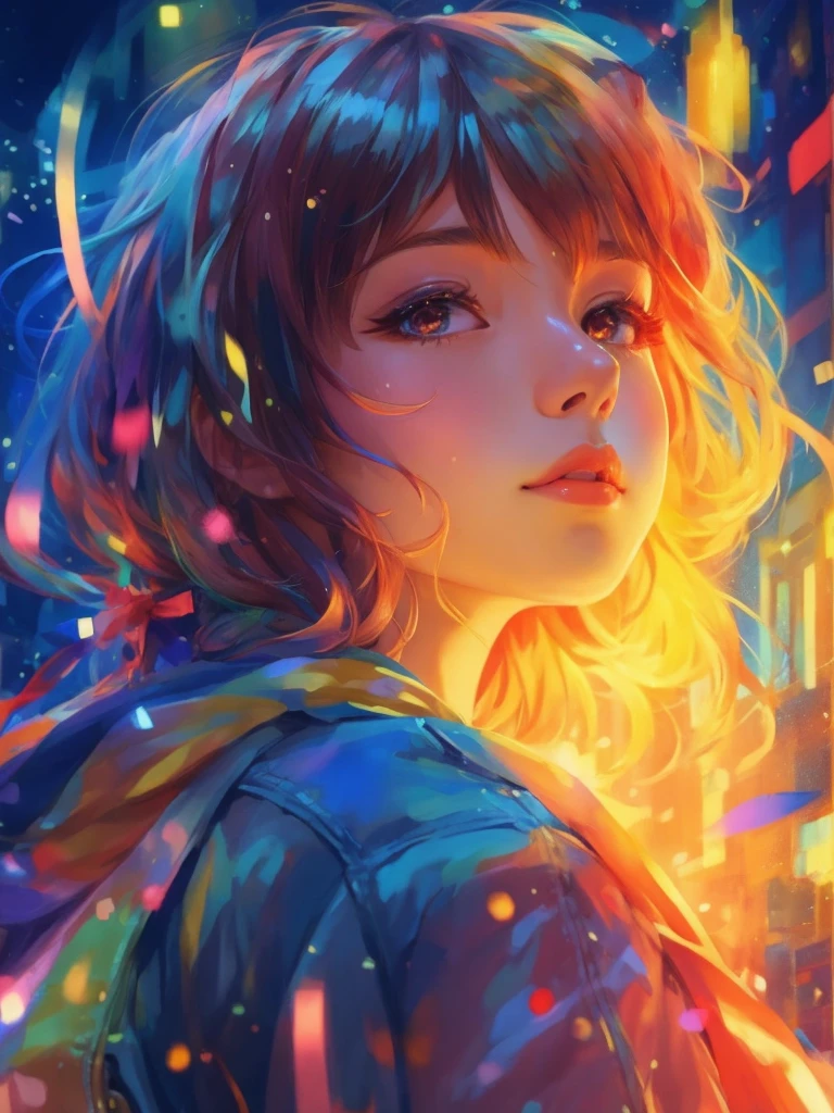 a girl with a bright hair and a blue jacket looks at the camera, inspired by Yuumei, digital anime art, colorful digital painting, rossdraws cartoon vibrant, anime style 4 k, alice x. zhang, by Yuumei, digital anime illustration, beautiful anime portrait, vibrant digital painting, detailed digital anime art, anime digital art