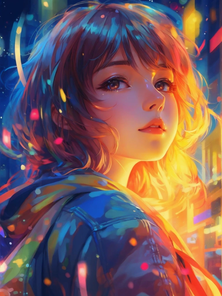 a girl with a bright hair and a blue jacket looks at the camera, inspired by Yuumei, digital anime art, colorful digital painting, rossdraws cartoon vibrant, anime style 4 k, alice x. zhang, by Yuumei, digital anime illustration, beautiful anime portrait, vibrant digital painting, detailed digital anime art, anime digital art