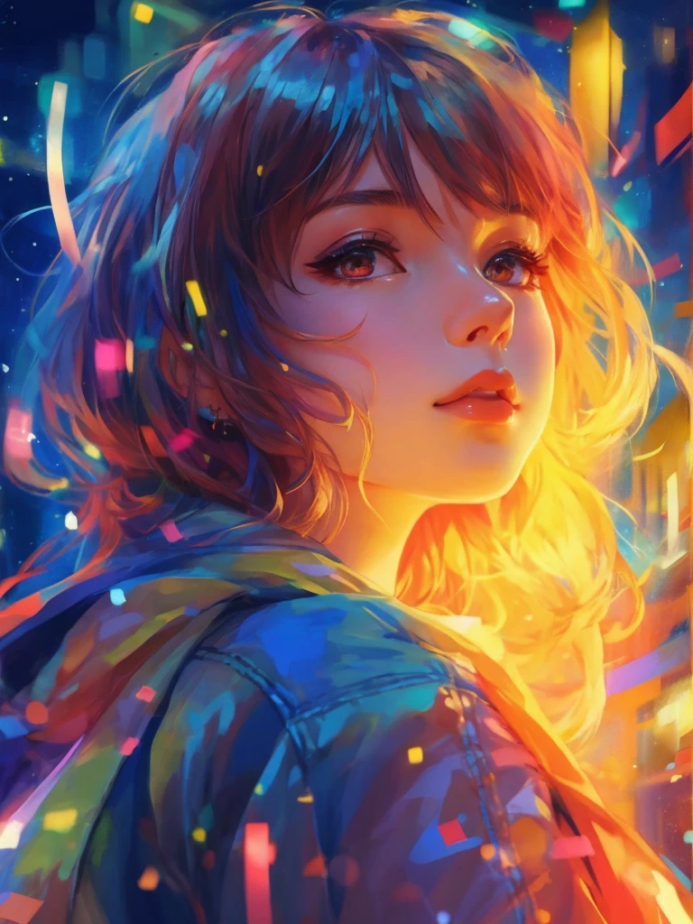 a girl with a bright hair and a blue jacket looks at the camera, inspired by Yuumei, digital anime art, colorful digital painting, rossdraws cartoon vibrant, anime style 4 k, alice x. zhang, by Yuumei, digital anime illustration, beautiful anime portrait, vibrant digital painting, detailed digital anime art, anime digital art