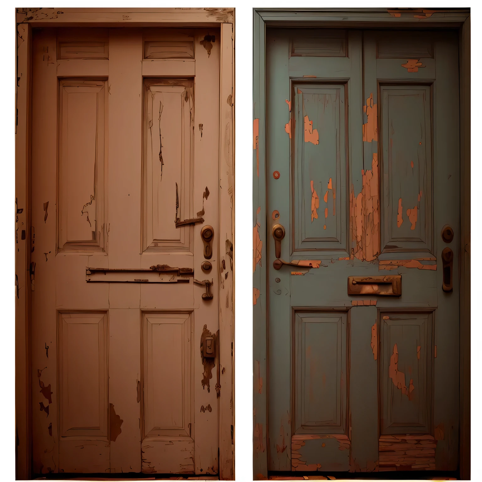 Two old white dilapidated doors