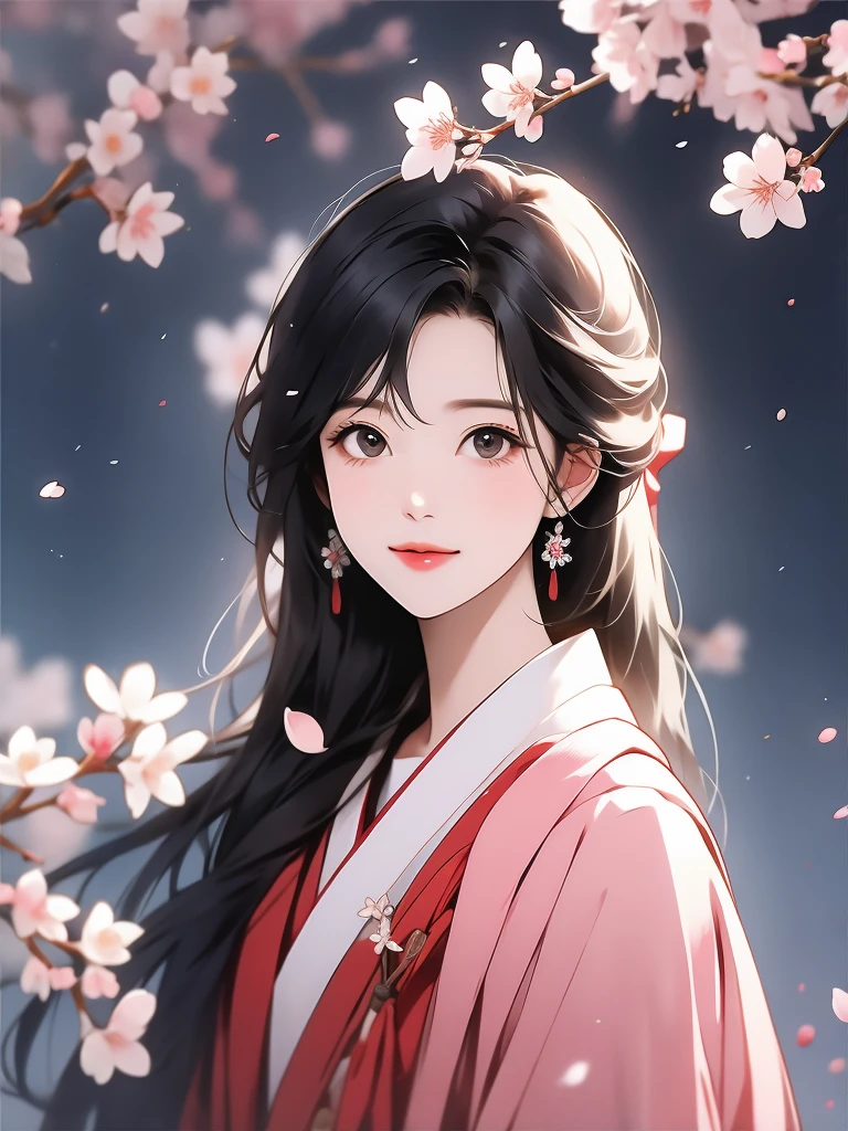 cherry_blossoms, falling_petals, solo,1girl,upper body, looking at viewer,