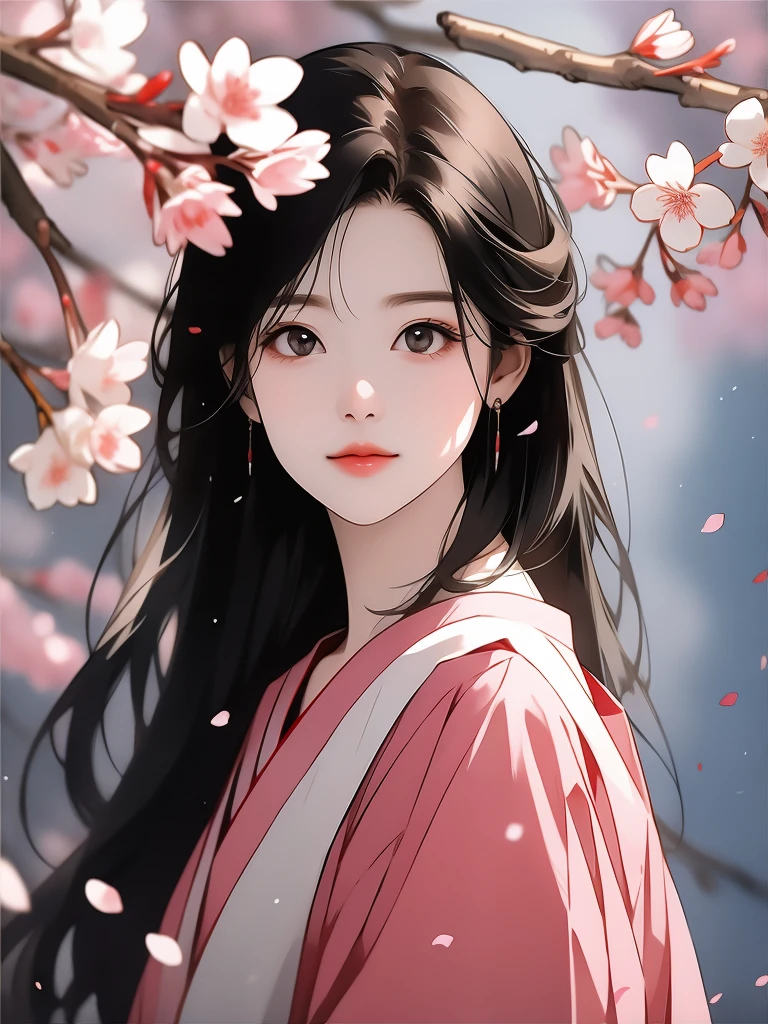 cherry_blossoms, falling_petals, solo,1girl,upper body, looking at viewer,