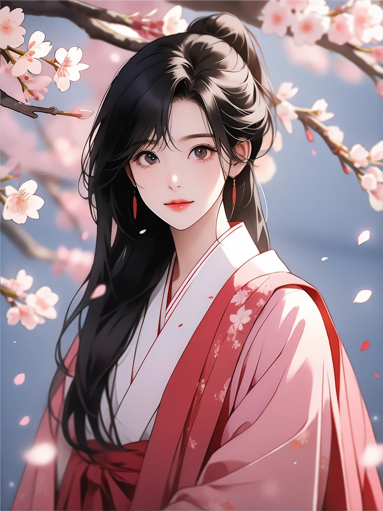 cherry_blossoms, falling_petals, solo,1girl,upper body, looking at viewer,