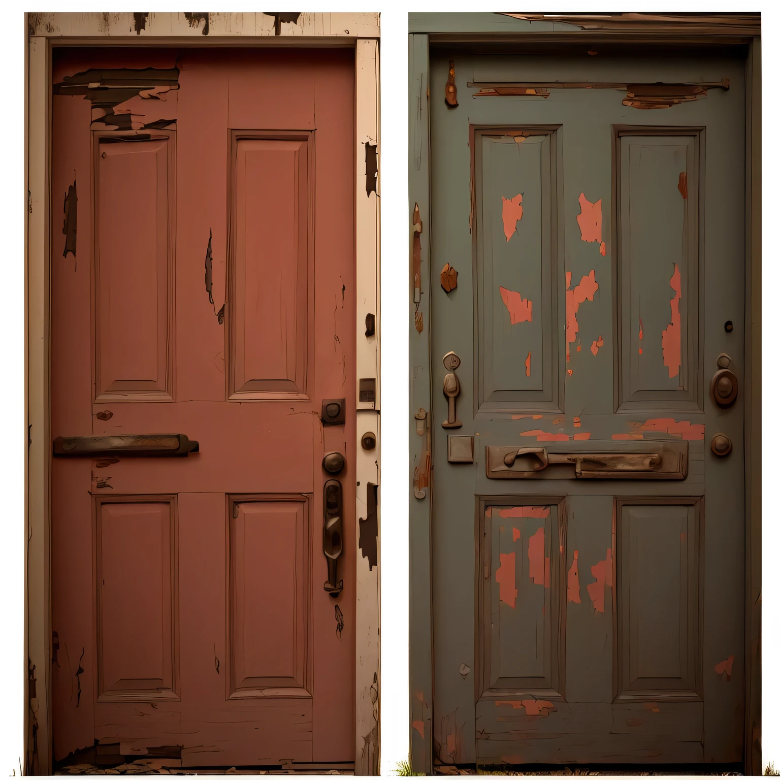 Two old white dilapidated doors