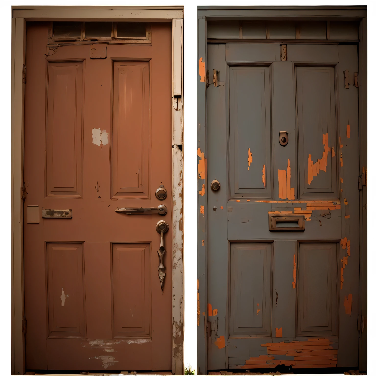 Two old white dilapidated doors