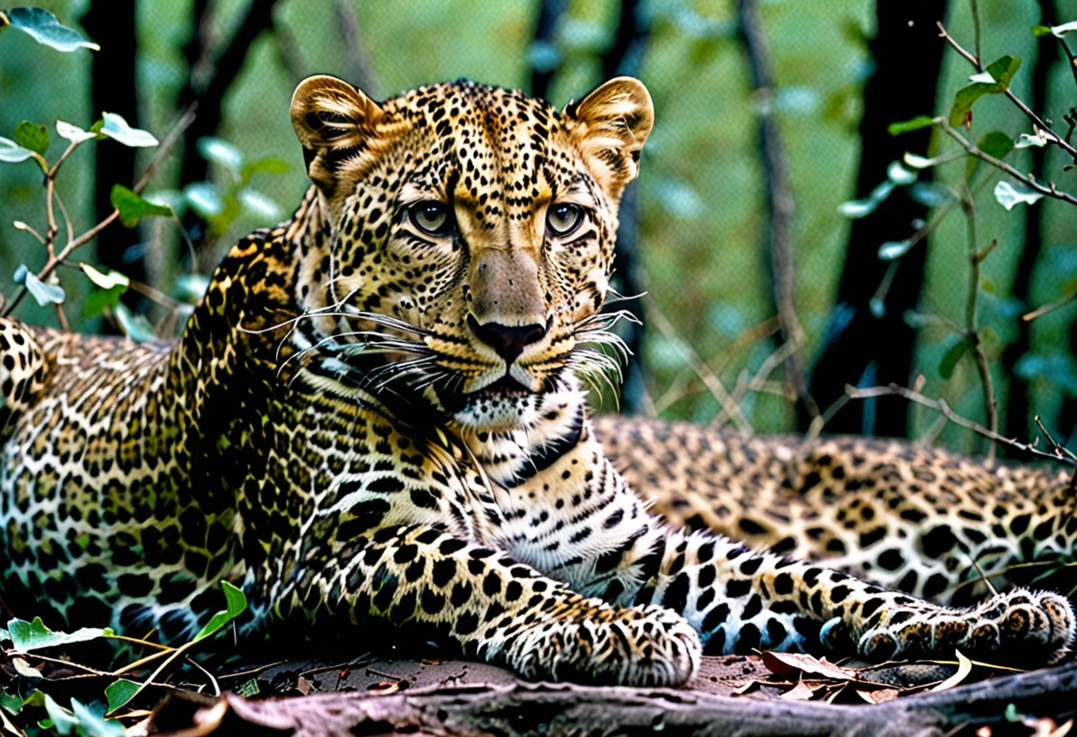 Photograph taken during a documentary of a leopard's face, side view, savannah in the background, realisitic, high resolution, maximum details, 8K, HD,