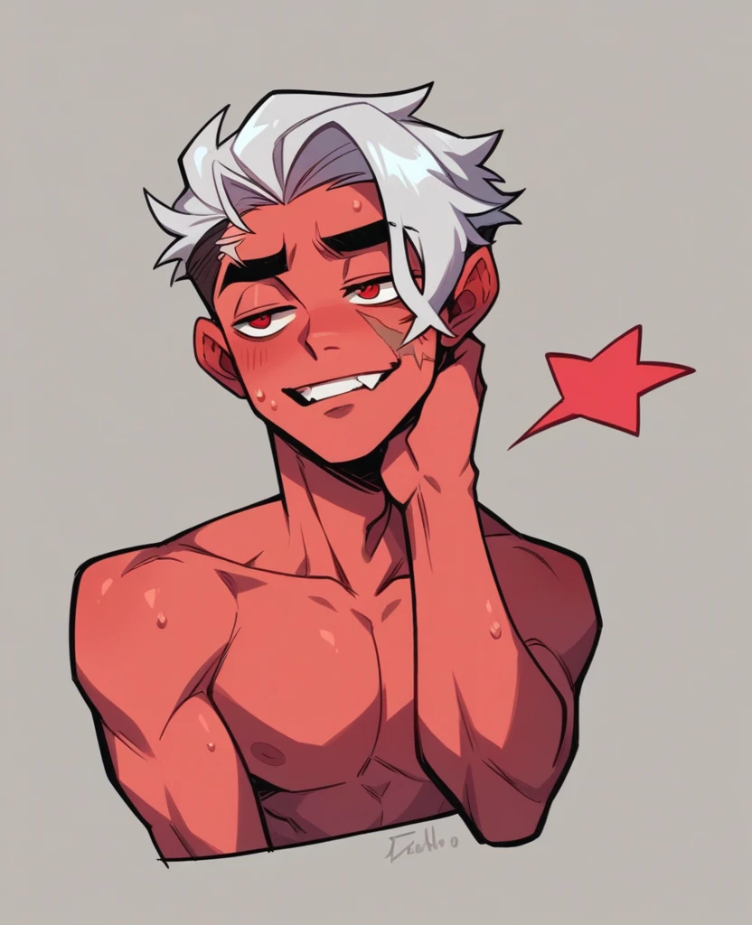Demon Prince Has a thin scar running across his left cheek., as a reminder of a past battle. Eye color: deep and penetrating, of a crimson red color that seems to glow in the dark. Hair color: jet black, long and loose, with silver highlights that reflect light. face type: Angular and marked, with high cheekbones and a strong jaw. Lip type: Slim and well defined. cupid&#39;s bow: Does not have. He is handsome: Its beauty is supernatural and magnetic, but not conventionally human. nose: Straight and well formed. SMILE: Enigmatic and calculating, more than kind. Physical build: He has an athletic and well-proportioned build., not particularly robust but agile and elegant.