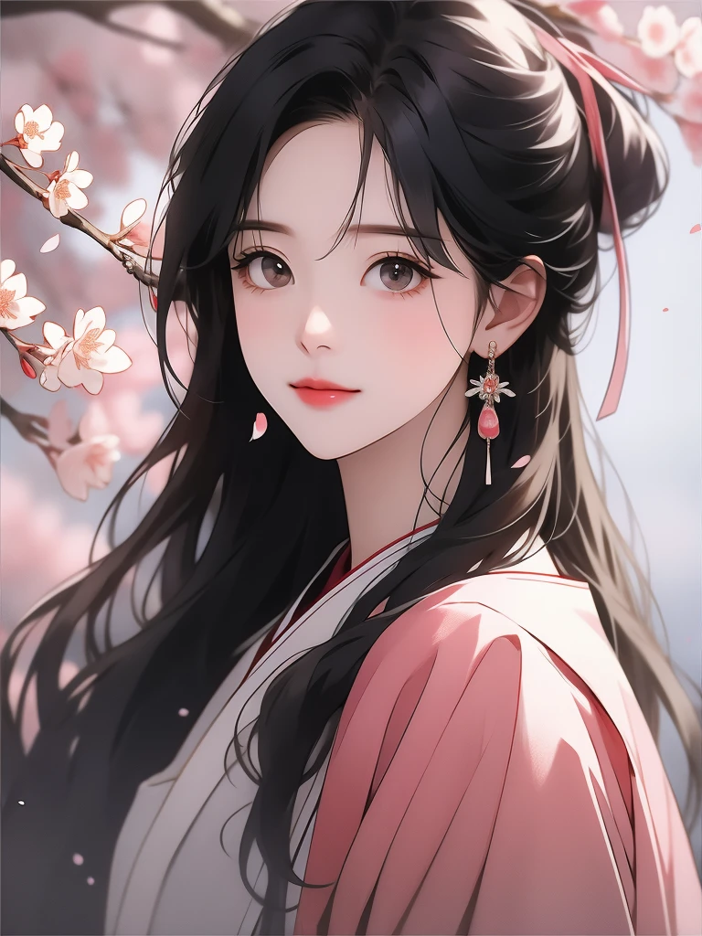 cherry_blossoms, falling_petals, solo,1girl,upper body, looking at viewer,