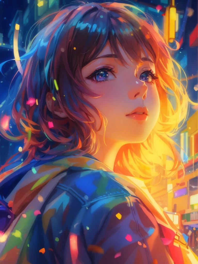 a girl with a bright hair and a blue jacket looks at the camera, inspired by Yuumei, digital anime art, colorful digital painting, rossdraws cartoon vibrant, anime style 4 k, alice x. zhang, by Yuumei, digital anime illustration, beautiful anime portrait, vibrant digital painting, detailed digital anime art, anime digital art