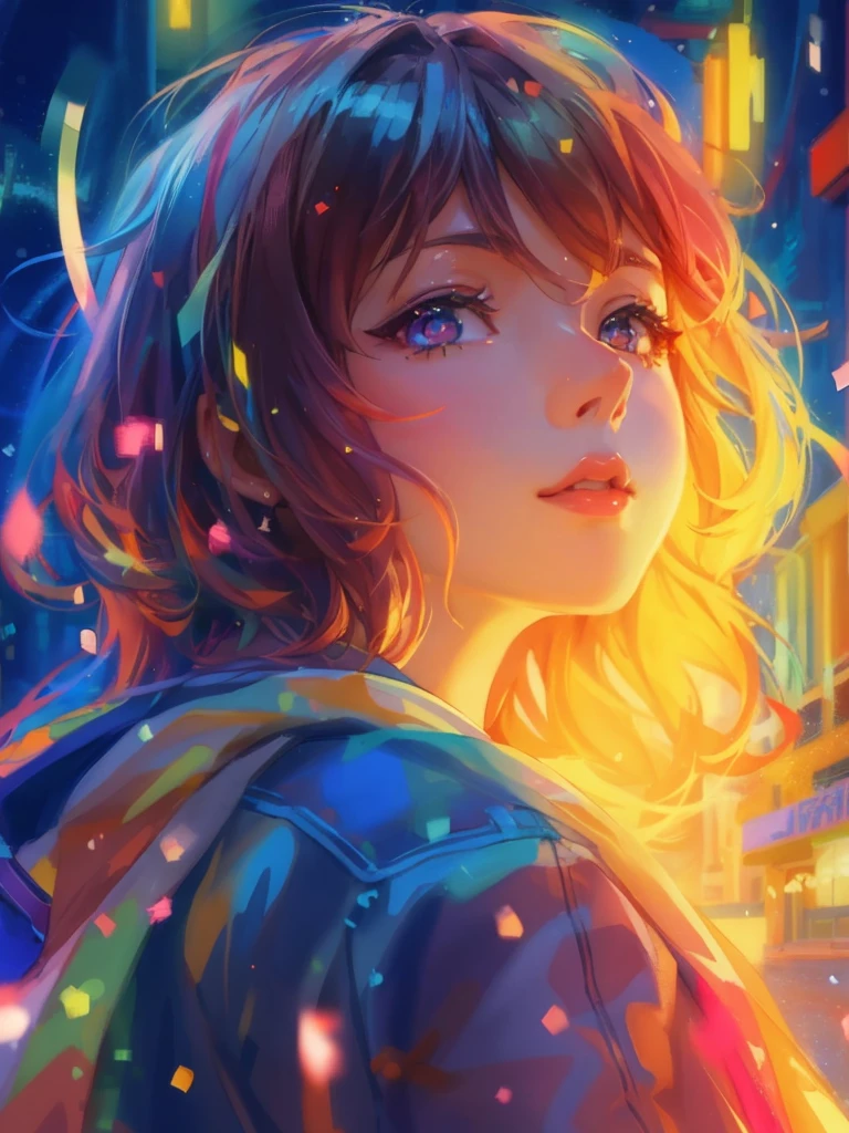 a girl with a bright hair and a blue jacket looks at the camera, inspired by Yuumei, digital anime art, colorful digital painting, rossdraws cartoon vibrant, anime style 4 k, alice x. zhang, by Yuumei, digital anime illustration, beautiful anime portrait, vibrant digital painting, detailed digital anime art, anime digital art