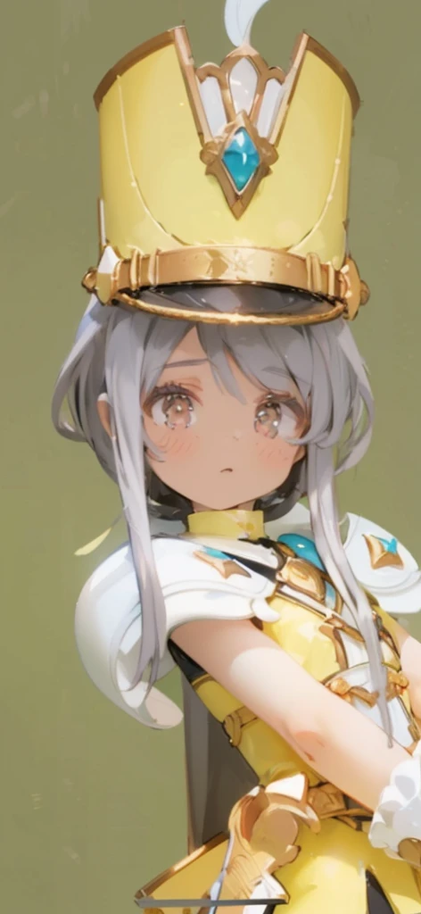 8K, (Tabletop), (High resolution), (dramatic), (Natural light), (small), 1 Girl, , Baby t Chest, , Gray Hair, Long Hair, (Straight Hair Skin)), Beautiful Hair, White clothes, dress, Long bangs, ((Cape)), White Skirt, (uniform)