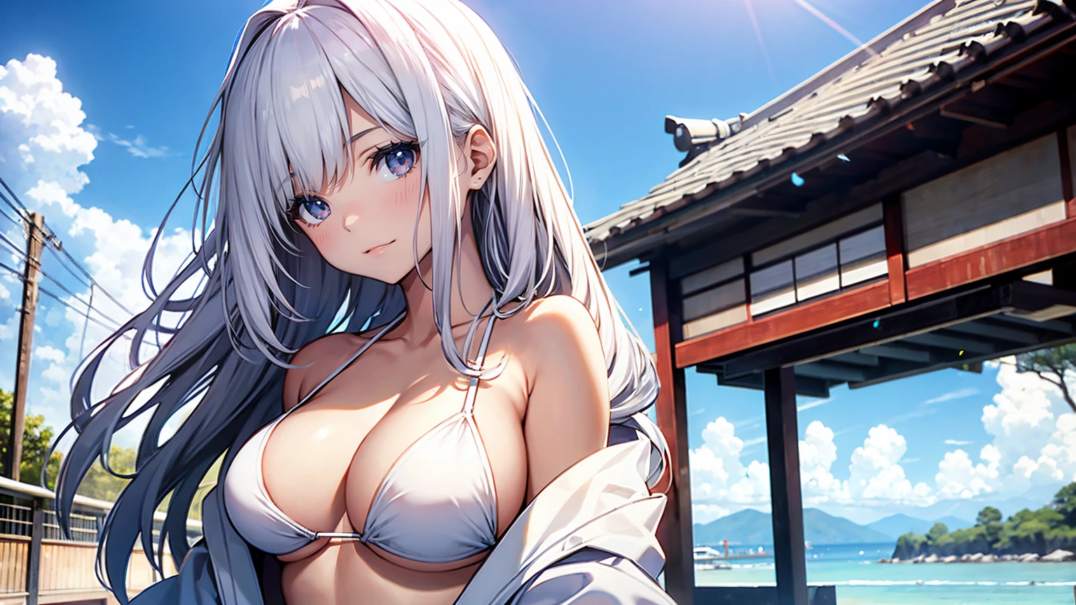 , beautiful girl, white bikini, japanese, c-cup