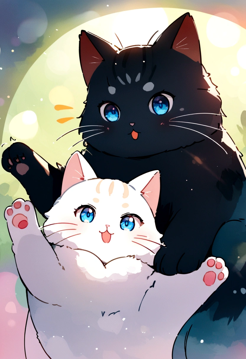 A fluffy cat,playful,curious,bright blue eyes,soft black fur,whiskers twitching,stretching in a sunbeam,feline grace and elegance,(best quality,4k,highres),vivid colors,lively and energetic,artistic illustrations and watercolor paintings,dreamy and whimsical,subtle pastel hues,soft lighting,bokeh