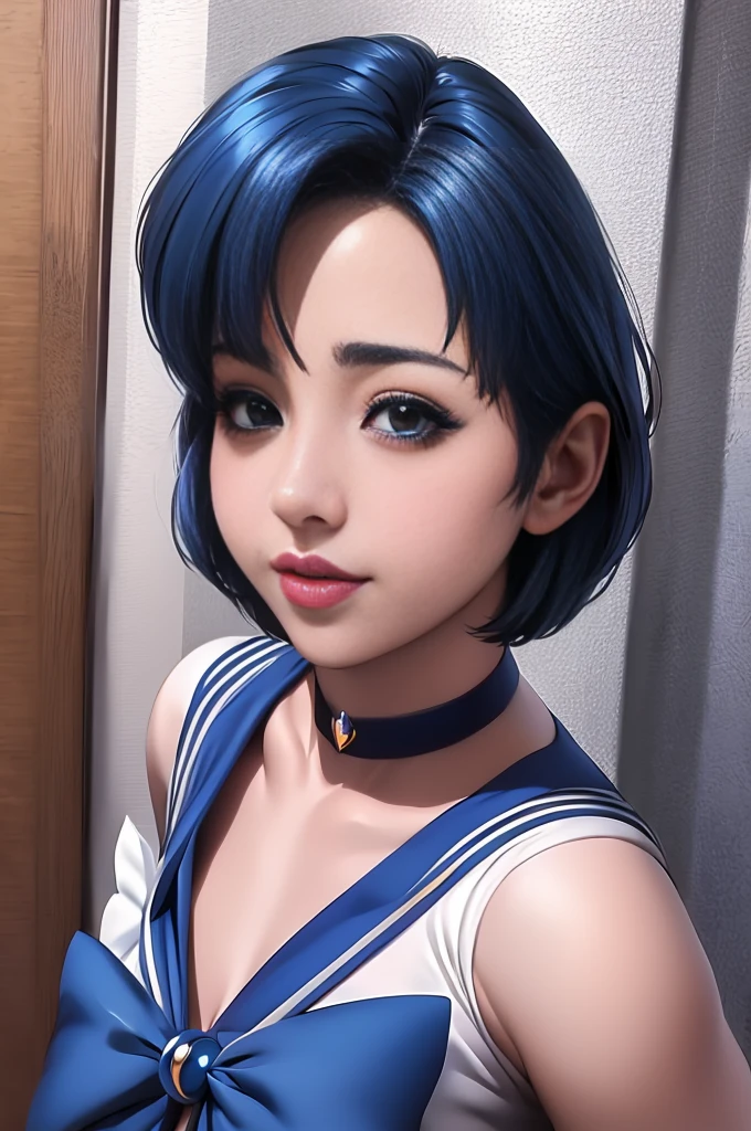 beauty、Very cute face、Outstanding proportions、Best image quality、masterpiece、8K、Soft look、whole body、(Sailor Mercury、Every detail、Delicate detail)