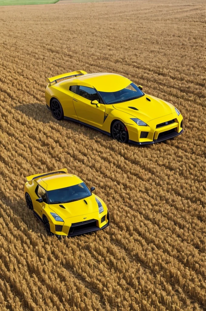 Nisan gtr moving through a wheat field