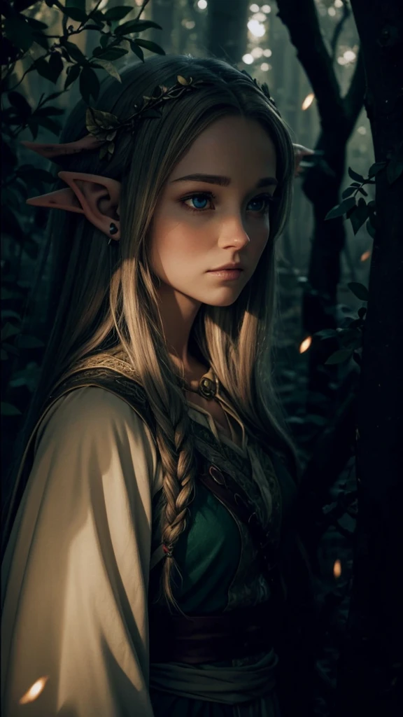 Elven ears, forrest. Magic. Huntress.