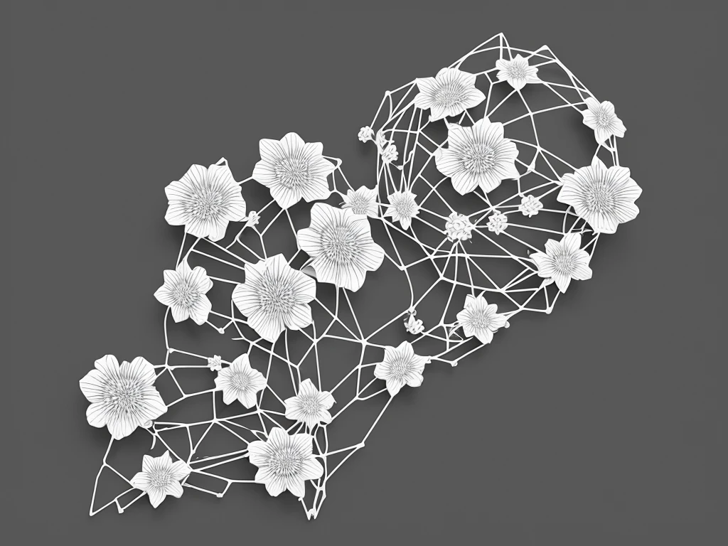 technology web page, include a cherry flower , and make it 3d style, in black and white 