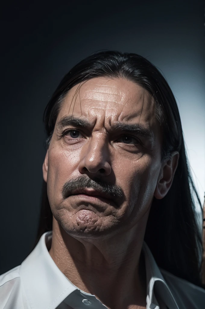{
"prompt": "Create a realistic image that clearly shows the similarities between Hitler and Bolsonaro by merging their faces. The left side of the face should have Hitler's features, and the right side should have Bolsonaro's features. The atmosphere should be dark, cold, and terrifying. The background should be critical and somber, emphasizing the menacing nature of the image. The person should be making fascist gestures, with an ominous and unsettling ambiance. Use harsh lighting to cast deep shadows, enhancing the sinister tone of the scene.",
"size": "1024x1024"
}
