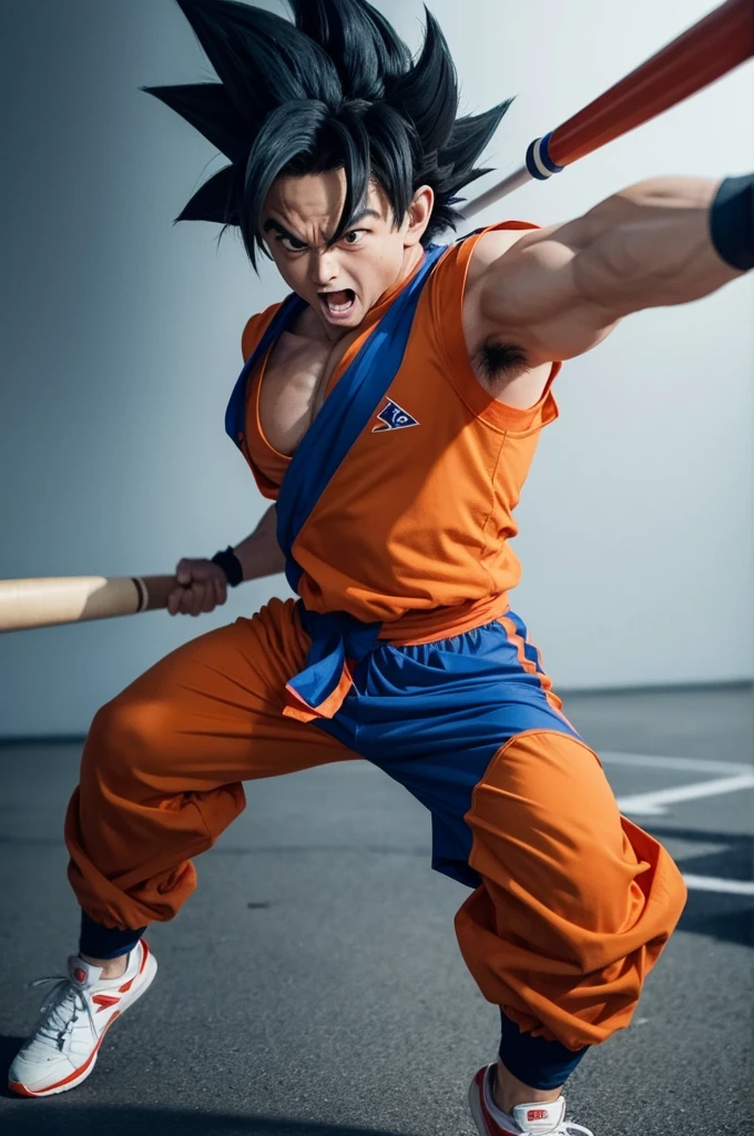 Goku with a baseball bat running after Bolsonaro