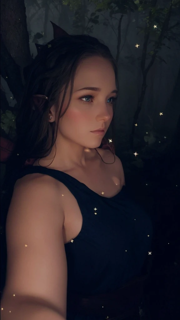 Elven ears, forrest. Magic. Huntress.