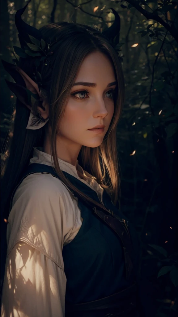 Elven ears, forrest. Magic. Huntress.