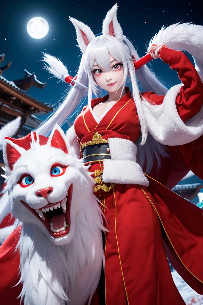 prompt: A wide shot of the ship's deck, filled with iconic yokai:
a towering red Oni, "Red Demon Gozu", wielding a kanabo studded with iron spikes;
a Tengu with a long, sharp beak and piercing blue eyes, "Blue Sky Dog Sora";
a mischievous Kappa with a water-filled bowl on its head and shimmering green skin, "Kappa Kawataro";
a beautiful Yuki-Onna radiating a chilling aura, with flowing white hair and piercing blue eyes, "Snow Woman Yuki";
a Rokurokubi with an unnaturally long neck and alluring red eyes, "Rokurokubi Mizuki";
a ghostly Ittan-momen, a white cloth with a single, glowing eye, "Ittan Momen (White)";
a hopping Karakasa-obake with a single, glowing eye and sharp teeth, "Kara Umbrella Ghost";
and a nine-tailed fox with pure white fur and a cunning smile, "Tamamo the Nine-Tailed Fox".
In the center, stands "Nurarihyon", a calm and wise figure with a long, white beard and a mischievous twinkle in his eyes.
High resolution, 9:16 aspect ratio, showcasing the diversity and power of Hyakki Yagyo.