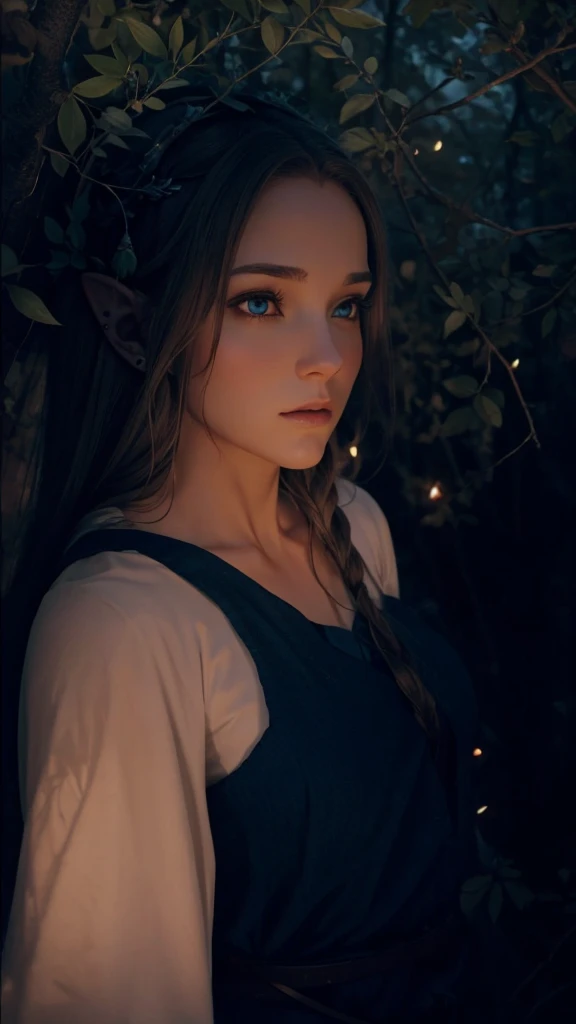 Elven ears, forrest. Magic. Huntress.