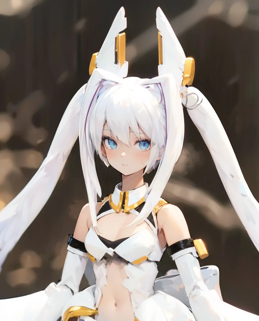 (((Masterpiece))), (((Beautiful Light))), Anime Girl, 1girl, Young, Short Height, Flat Chest, Solo, Wings, Long Hair, Dress, Blue Eyes, White Dress, Priestess Dress, Cape, White Hair, White Pantyhose, Feather Wings, Watching People, Very Long Hair, White Wings, Bangs, Gradient Hair