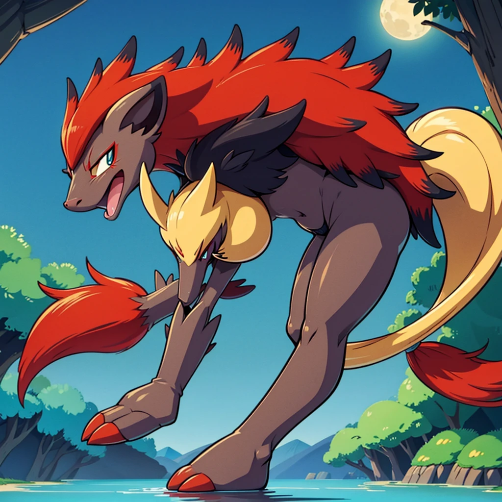 zoroark, pokemon (creature),forest, lake,